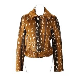 7 For All Mankind Faux Deer Fur Moto Jacket in Fawn, Size XS
